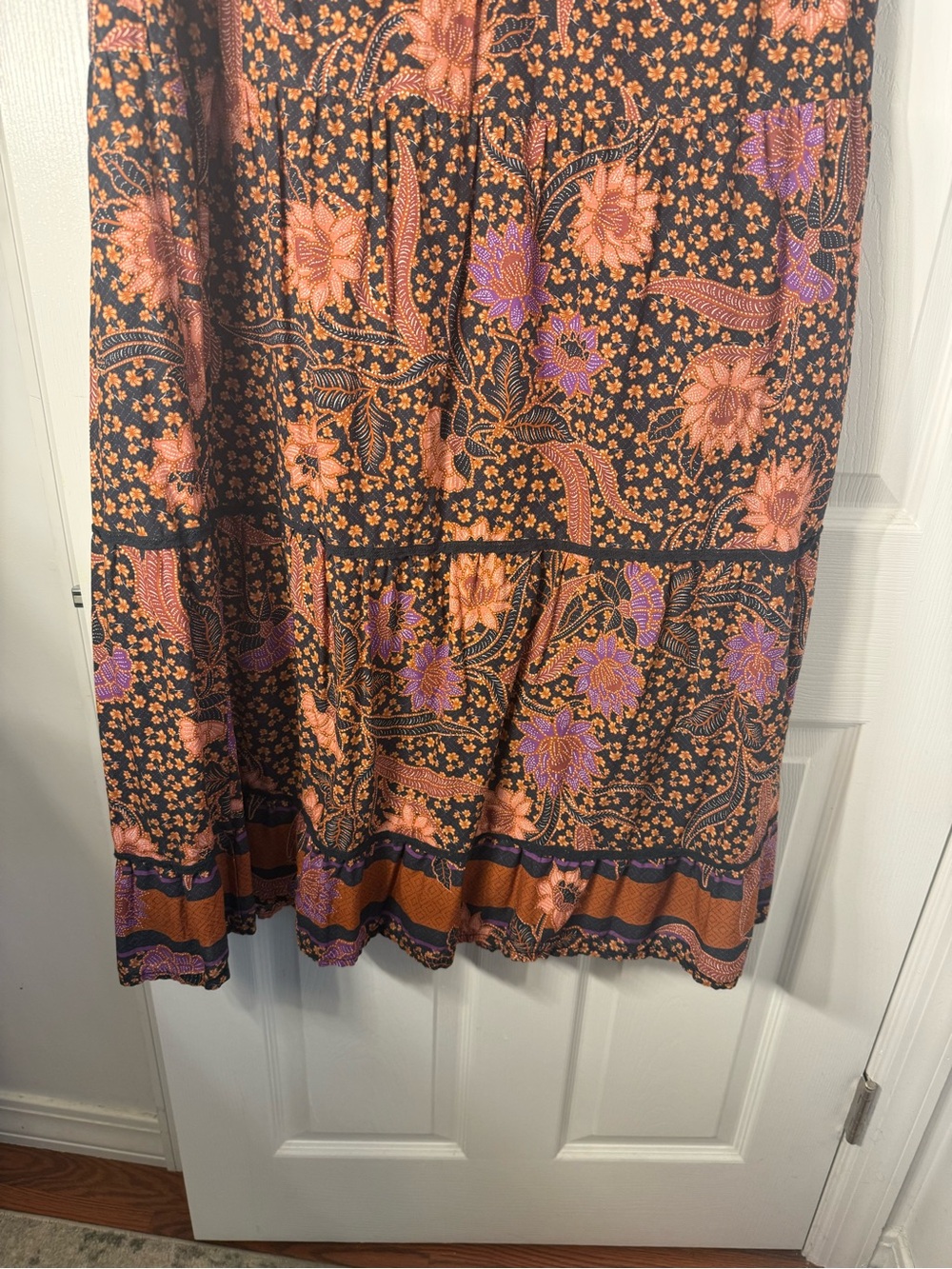 Sleeveless Floral Paisley Midi Dress in Black with Coral & Purple - Picture 4 of 4